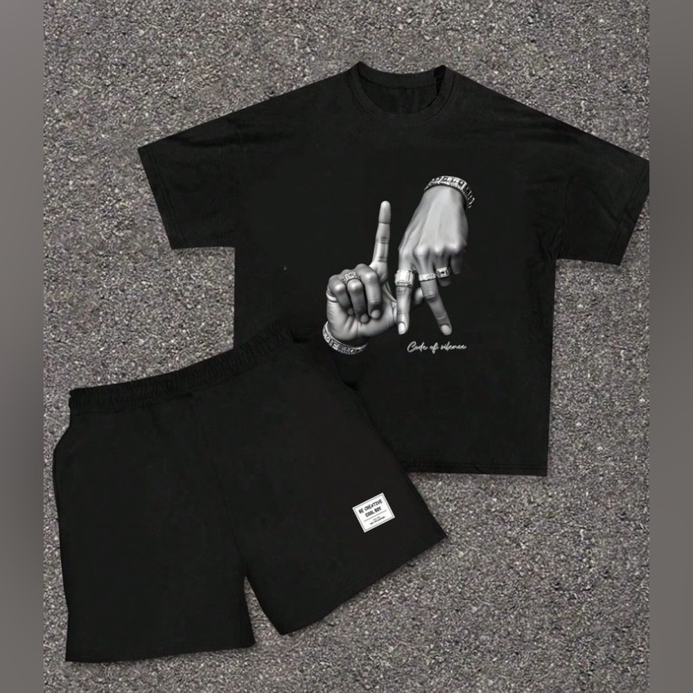 SHEIN Teen Boys Black Graphic T-Shirt & Shorts Set Size 15Y